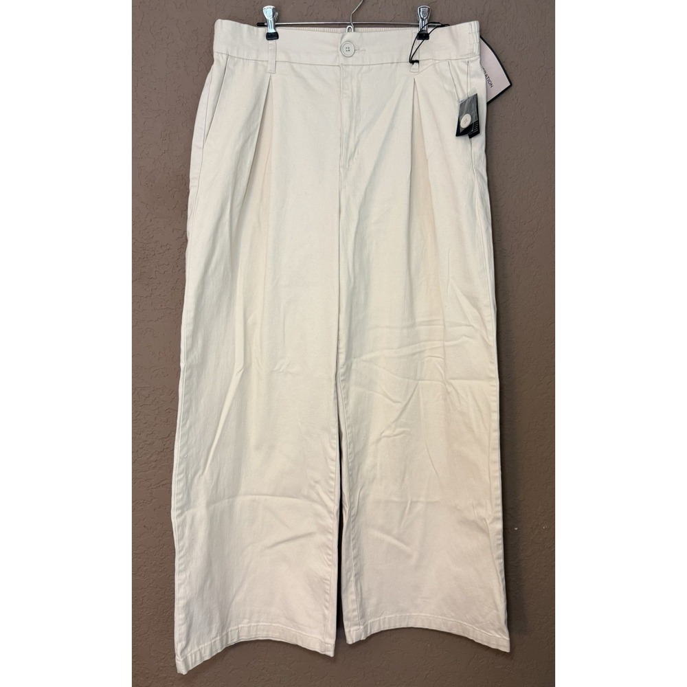 BCBGeneration NWT Women's High Rise Wide‎ Leg Khaki Trousers Sz XL Stretch Waist
